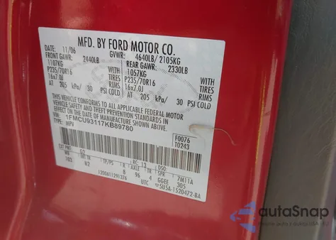 2007 Ford Escape Xlt/Xlt Sport z USA, uszkodzony, nr VIN 1FMCU93117KB89780